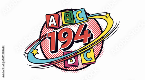 ABC 194 Retro Comic Book Style Logo with Stars and Swirls