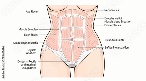 Abdominal muscle anatomy, human body illustration