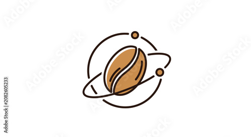 Minimalistic Coffee Bean Design Representing Aroma and Planetary Orbit for Branding and Logo