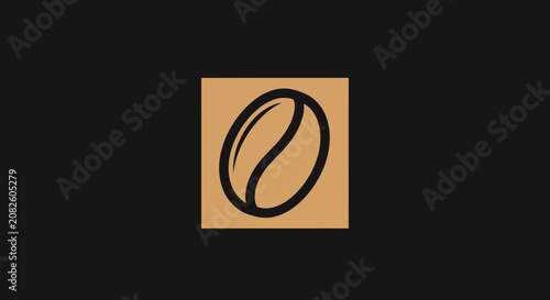 Minimalistic Coffee Bean Icon Design on a Brown Square Against a Dark Black Backdrop