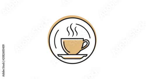 Minimalistic Coffee Cup Illustration Inside A Circular Frame Symbolizing A Café Vibe