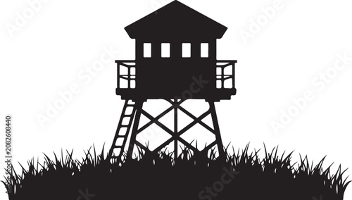 Silhouette of a watchtower or observation tower on black