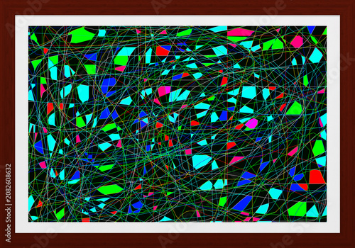 Abstract Digital Wall Art Vibrant Geometric Chaos on Black Background for Modern Interiors