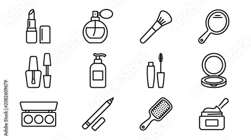 Foto Beauty cosmetic products and makeup tool icons