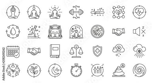 Tablou pe pânză Healthy lifestyle and fitness activity icons collection with wellness symbols