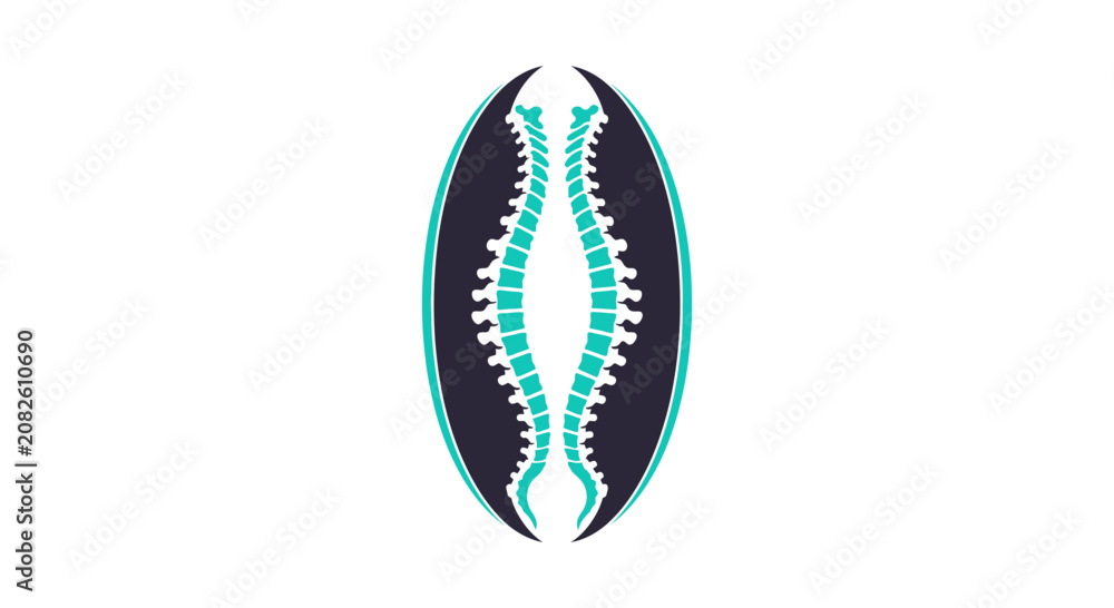 Obraz premium Minimalist Spine Design, Teal and Dark, Suggesting Anatomy, Chiropractic or Health Care