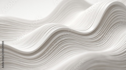 A mesmerizing abstract background featuring a 3D procedural landscape made of countless flowing, white, fluid-like parallel paper layers that form beautiful soft waves.