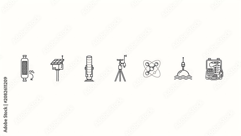 Fototapeta premium Industrial Equipment Line Icons Simplified Outlines On White Background