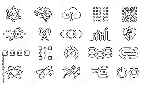 Digital technology and artificial intelligence network connection line icons