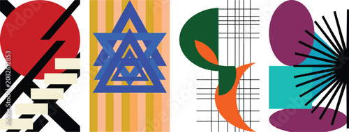 Bilde på lerret Abstract Geometric Poster Set with Avant Garde Bauhaus Constructivism and Suprem