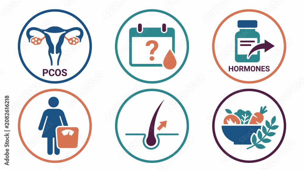 Fototapeta premium PCOS Polycystic Ovary Syndrome Flat Icon Set Vector Illustration