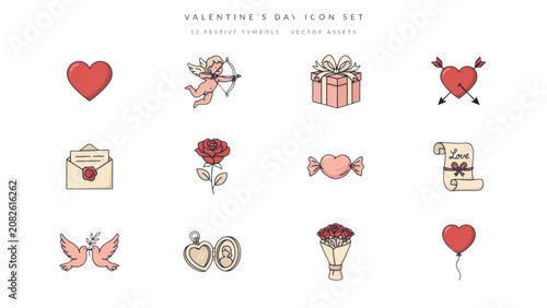 Cute cartoon animals and plants with hearts for love and care themes Vector