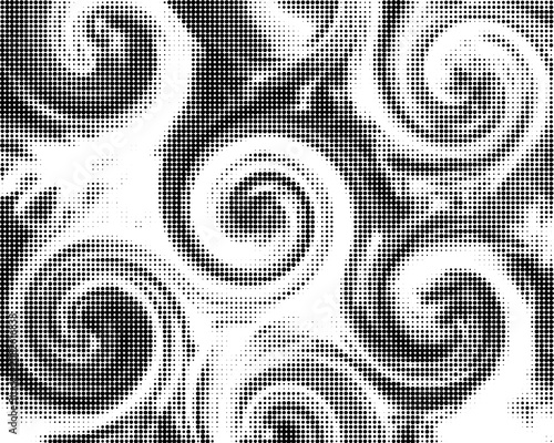 Mesmerizing Abstract Halftone Swirls A Monochrome Dot Texture with Dynamic Visual Movement for Modern Graphic Designs and Backgrounds