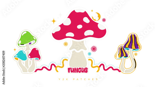 Cute cartoon mushroom house with smoke and small tree in fantasy forest Vector