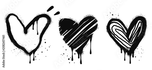 Spray painted graffiti heart sign in black over white. Love heart drip symbol. isolated on white background. vector illustration