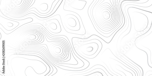 Abstract topographic contour map and geographic mountain relief background design. Topographic white and gery wavey contour line style map white background. . Geographic mountain relief. 