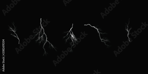 Lighting. Vector llustration of realistic lighting thunderbolt on black background. Lightning bolts on black background, electricity storm effect. Lightning bolts on black background, electric storm