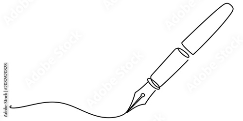 Continuous single line drawing of a classic fountain pen writing a smooth stroke Vector, illustration