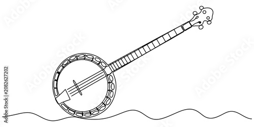 Fotografie Simple line art drawing of a banjo musical instrument Vector, illustration
