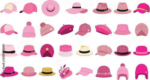 Tableau sur toile Women's hat collection featuring baseball caps beanies berets bucket hats fedora