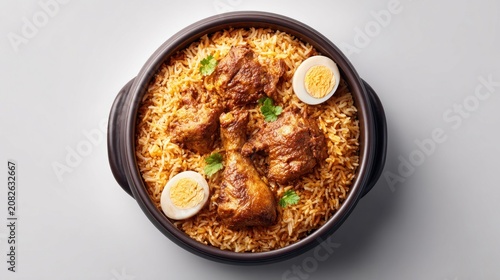 Flavorful biryani with chicken and boiled eggs