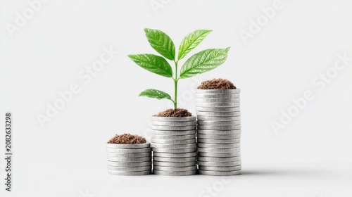 Financial growth concept showing a young plant
