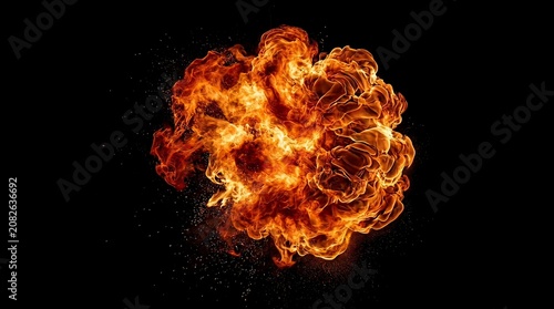 Fiery Explosion Isolated on Black Background