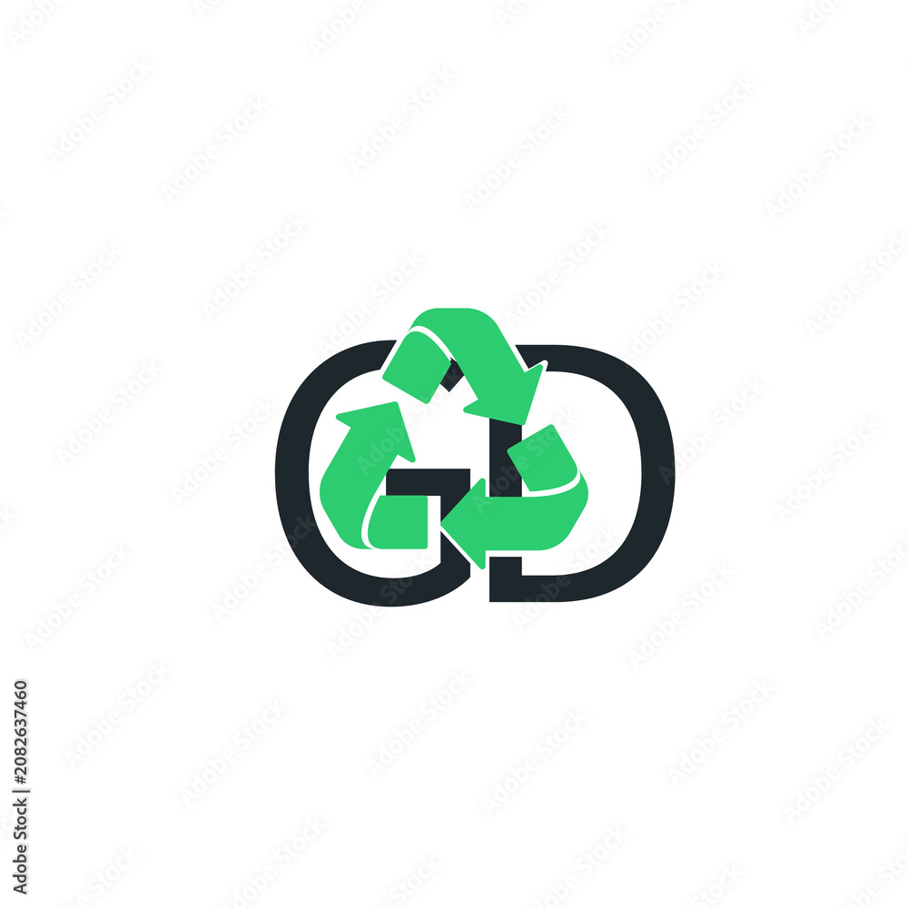 Naklejka premium Green Eco Friendly GD Monogram Logo with Negative Space for Corporate