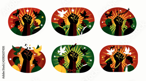Black Empowerment Fist, Freedom Dove, Chains Broken, Diversity, Unity Illustration