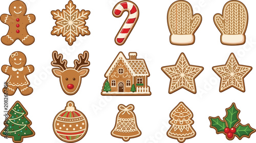 Bild auf Leinwand Christmas gingerbread cookie vector collection featuring festive holiday biscuit