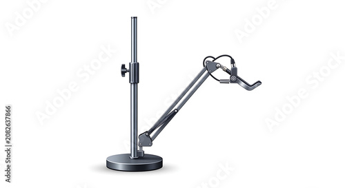Adjustable Metal Microphone Boom Arm Stand with Desktop Base Isolated on a White Background