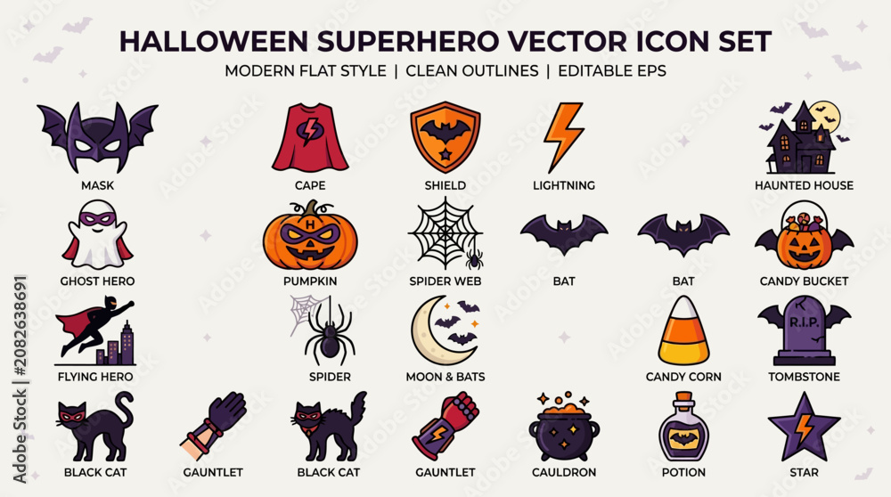 Fototapeta premium Halloween superhero icons set.