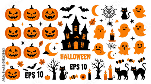 Foto Halloween Pumpkins Ghosts and Cats.