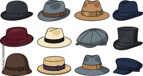 Slika na platnu Classic hat collection featuring fedora bowler top hat cloche newsboy boater and