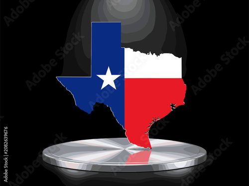 Texas State Flag Silhouette Illuminated on Metallic Pedestal