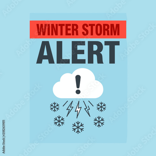 Winter Storm Alert Graphic with Snowflakes and Lightning Icon