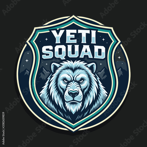 Yeti Squad Logo Featuring Fierce Bear Head in Shield Emblem