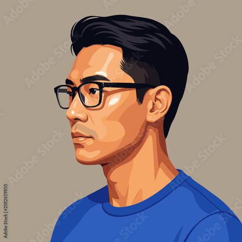 Young Man in Glasses Looking Thoughtfully Against Neutral Background