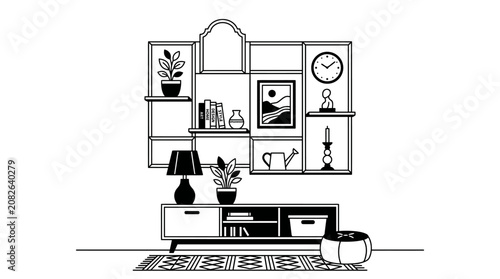Tableau sur toile A minimalist living room with modern furniture.