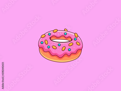 Strawberry Donut Cartoon Vector Icon Illustration
