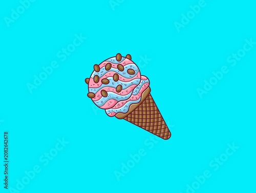 Strwberry Bubble Gum Ice Cream Cartoon Vector Icon Illustration