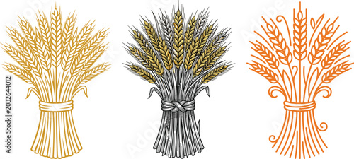 Quadro su tela Wheat Sheaf Bundle Set in Golden Black and Orange for Harvest Farming Bakery and
