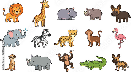 Photography Cute safari animal collection featuring lion giraffe elephant zebra rhinoceros c
