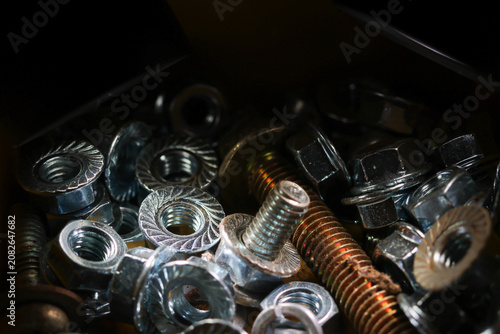 Konstfotografi Metal nut metal bolt threaded fastener hardware metal screw close up industrial