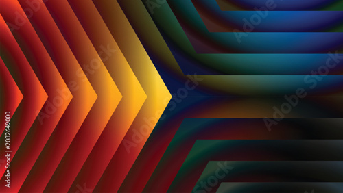 Schilderij op canvas Dark 3D ribbed geometric texture with deep red to dark blue gradient folds