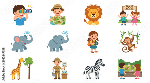 Photography Cute Zoo Trip Children and Animal Friends Illustration Set