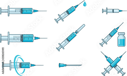 Фотография Medical syringe collection featuring injection needles vaccine shots healthcare