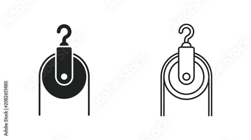 Obraz na płótnie Pulley System With Hook Black And White Line Illustration