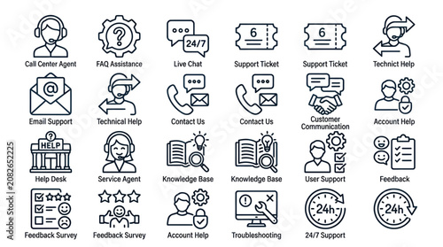Customer service call center and help desk support icons.