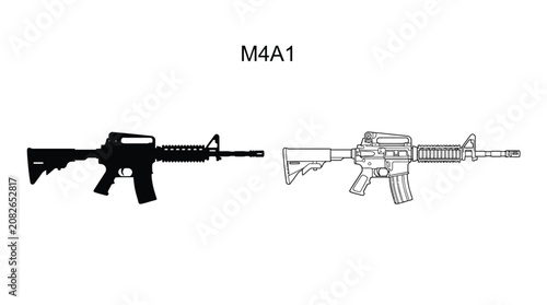 Konstfotografi M4a1 Rifle Black Silhouette And White Line Drawing Against White Background